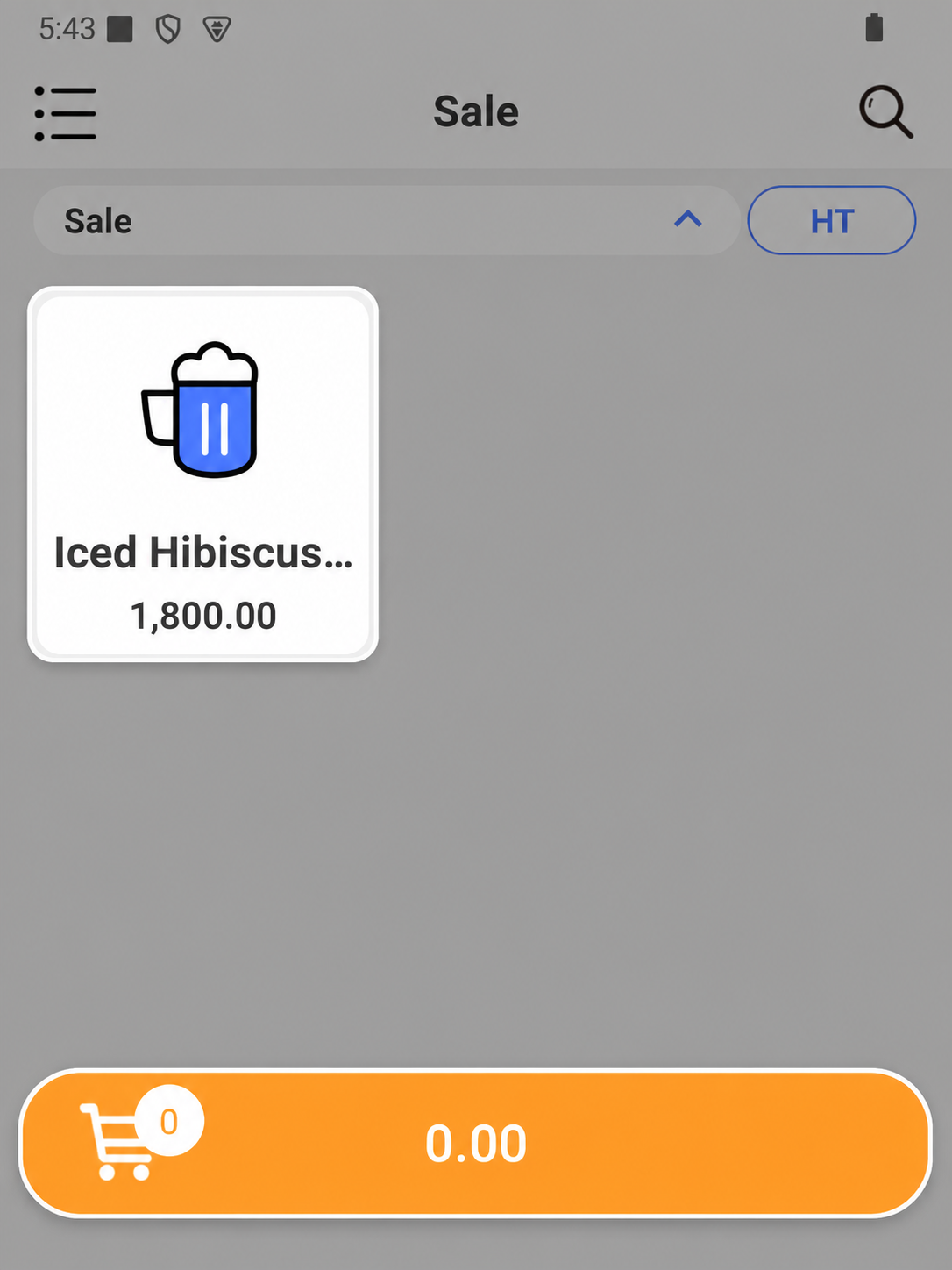 EazSell Android local sales workspace highlighting a stored product shortcut and the cart area while the test device is offline.