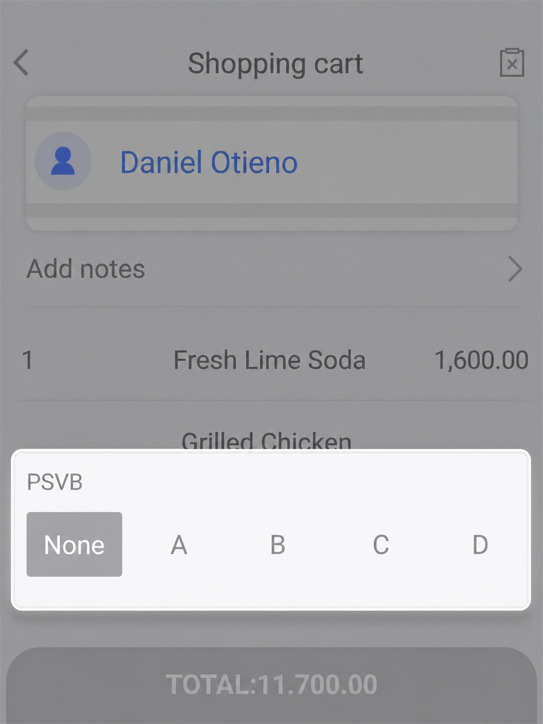 EazSell Android shopping cart highlighting the invoice tax-class selector before checkout.