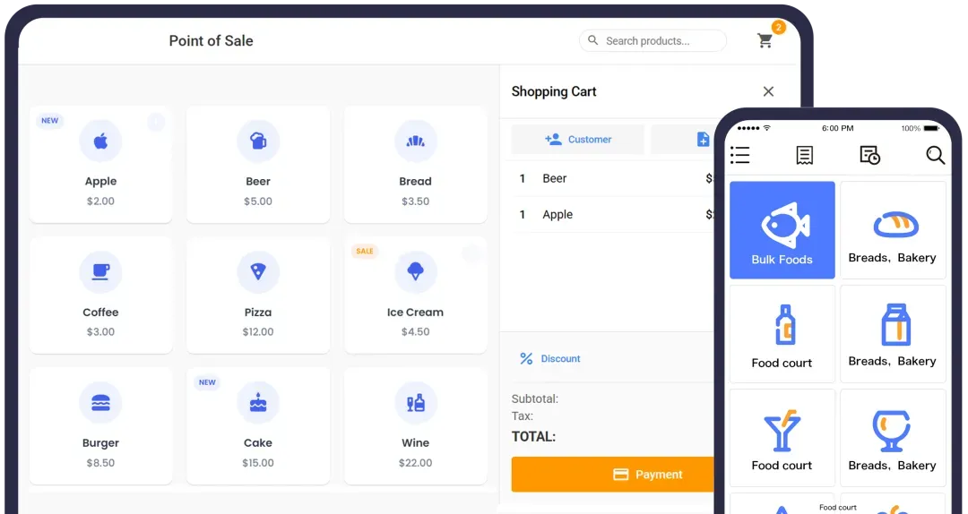 EazSell Android point of sale terminal showing the checkout application